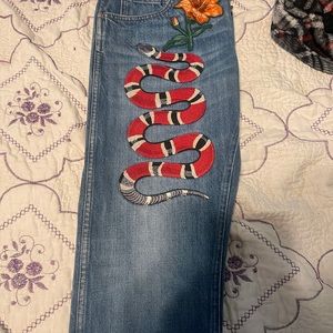 Gucci Snake Embroidery Jeans